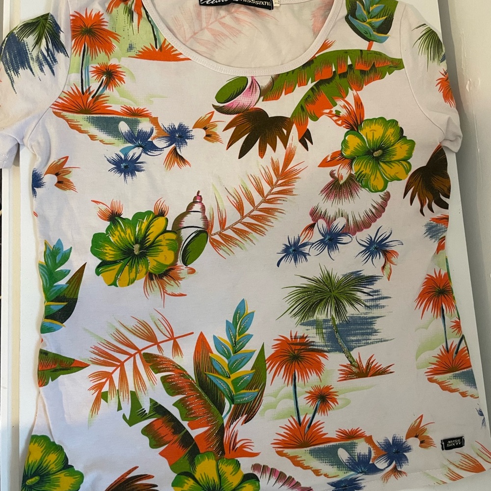 Miss Sixty White Tropical Floral Short Sleeve Tee